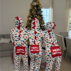 Dinosaur Christmas Onesie 3 Pajamas . Sz small, medium, and large.